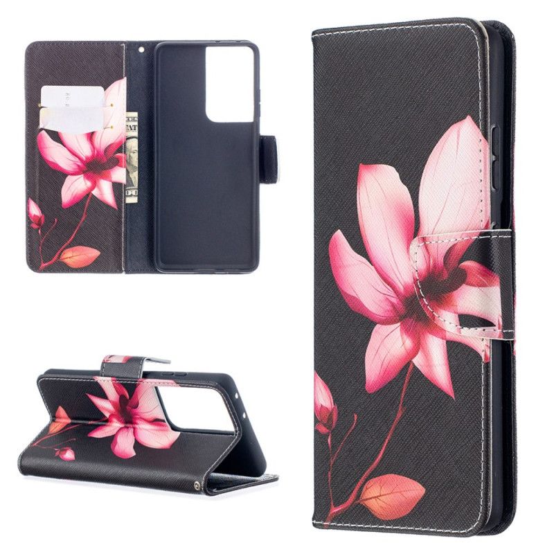 Leren Hoesje voor Samsung Galaxy S21 Ultra 5G Roze Bloem