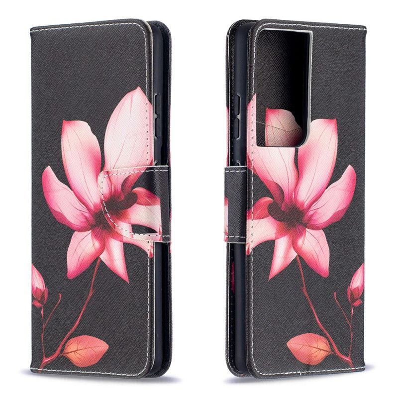 Leren Hoesje voor Samsung Galaxy S21 Ultra 5G Roze Bloem