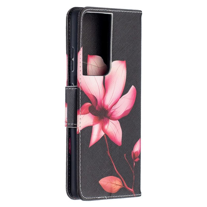 Leren Hoesje voor Samsung Galaxy S21 Ultra 5G Roze Bloem
