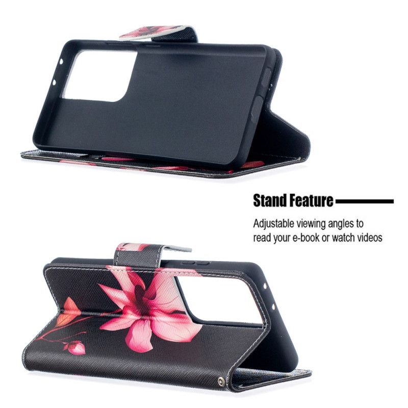 Leren Hoesje voor Samsung Galaxy S21 Ultra 5G Roze Bloem