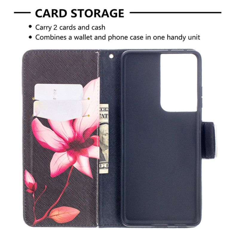 Leren Hoesje voor Samsung Galaxy S21 Ultra 5G Roze Bloem