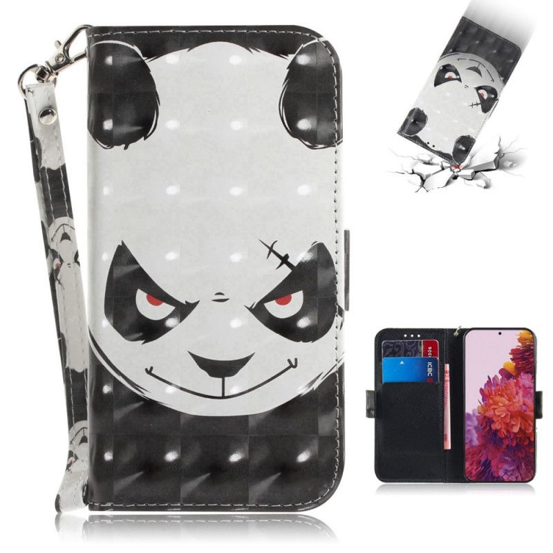 Leren Hoesje voor Samsung Galaxy S21 Ultra 5G Roze Zwart Panda Met String