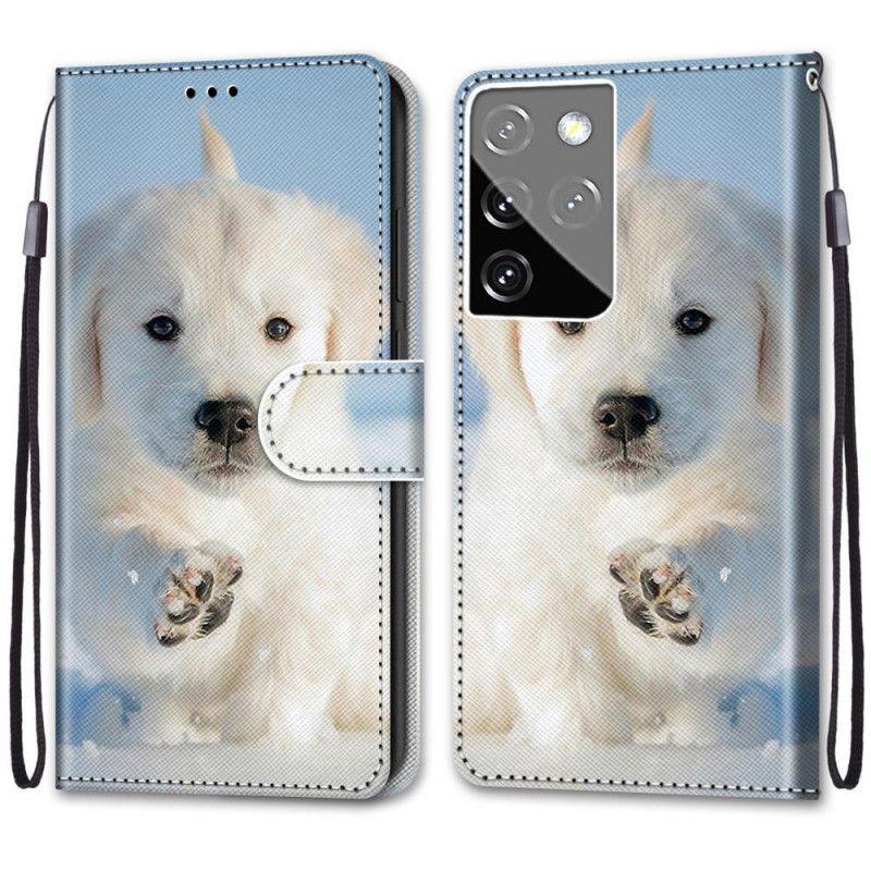 Leren Hoesje voor Samsung Galaxy S21 Ultra 5G Schattige Hond