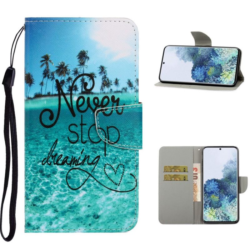 Leren Hoesje voor Samsung Galaxy S21 Ultra 5G Stop Nooit Met Dromen Marine Met String