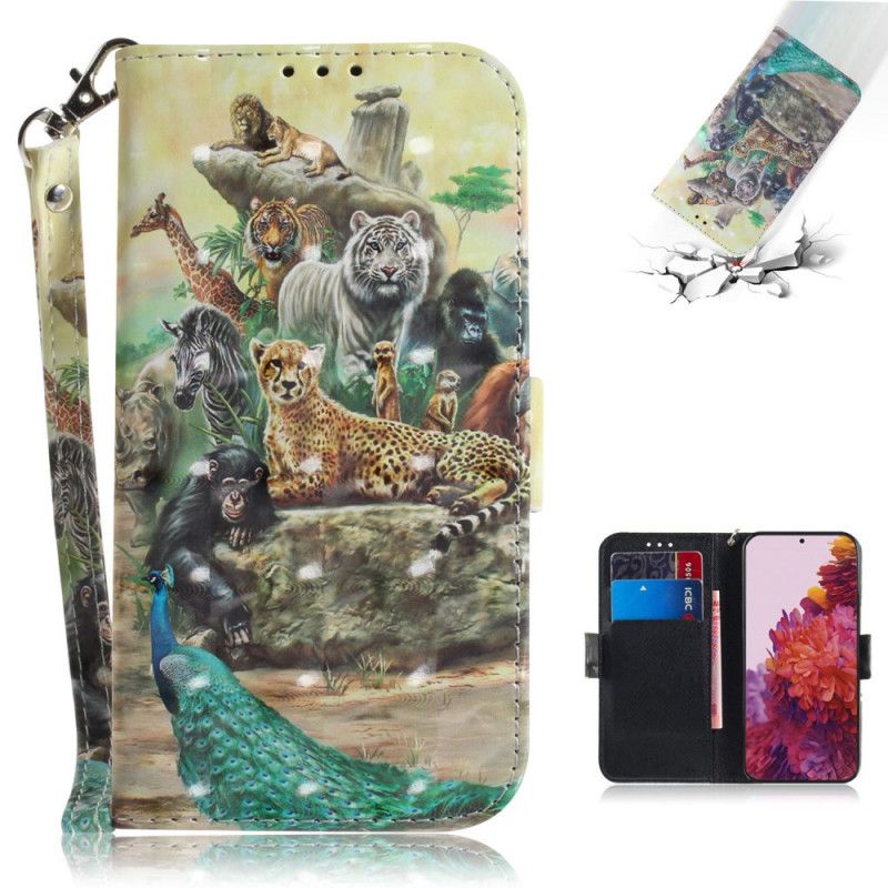 Leren Hoesje voor Samsung Galaxy S21 Ultra 5G String Safari Dieren