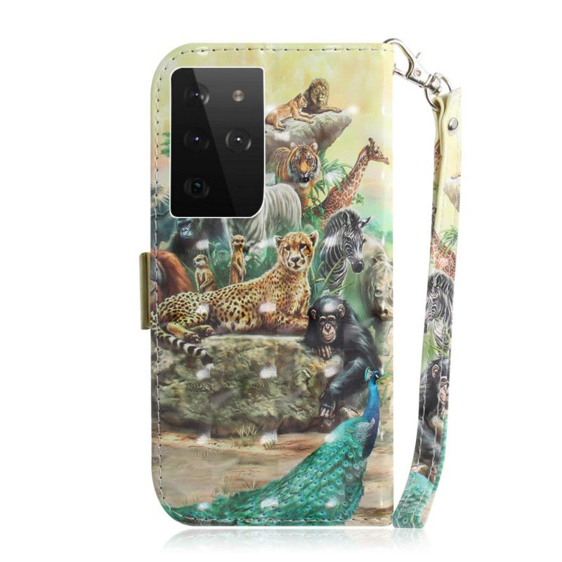 Leren Hoesje voor Samsung Galaxy S21 Ultra 5G String Safari Dieren