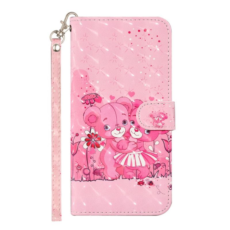 Leren Hoesje voor Samsung Galaxy S21 Ultra 5G Teddyberen Lichtvlekjes Met Riempje