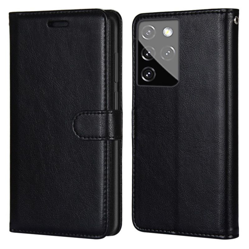 Leren Hoesje voor Samsung Galaxy S21 Ultra 5G Wit Zwart Zwart-Wit Leerstijl