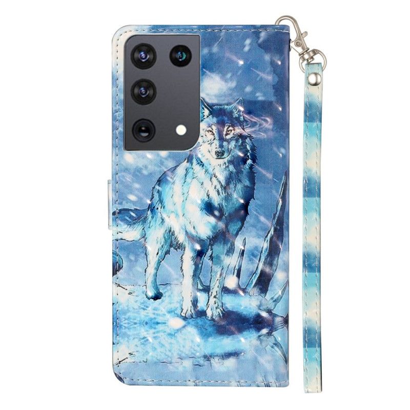 Leren Hoesje voor Samsung Galaxy S21 Ultra 5G Wolfslampjes Met Riempje