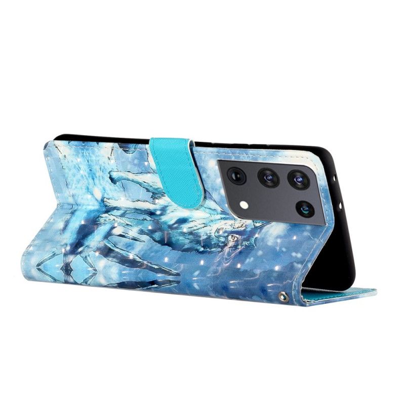 Leren Hoesje voor Samsung Galaxy S21 Ultra 5G Wolfslampjes Met Riempje
