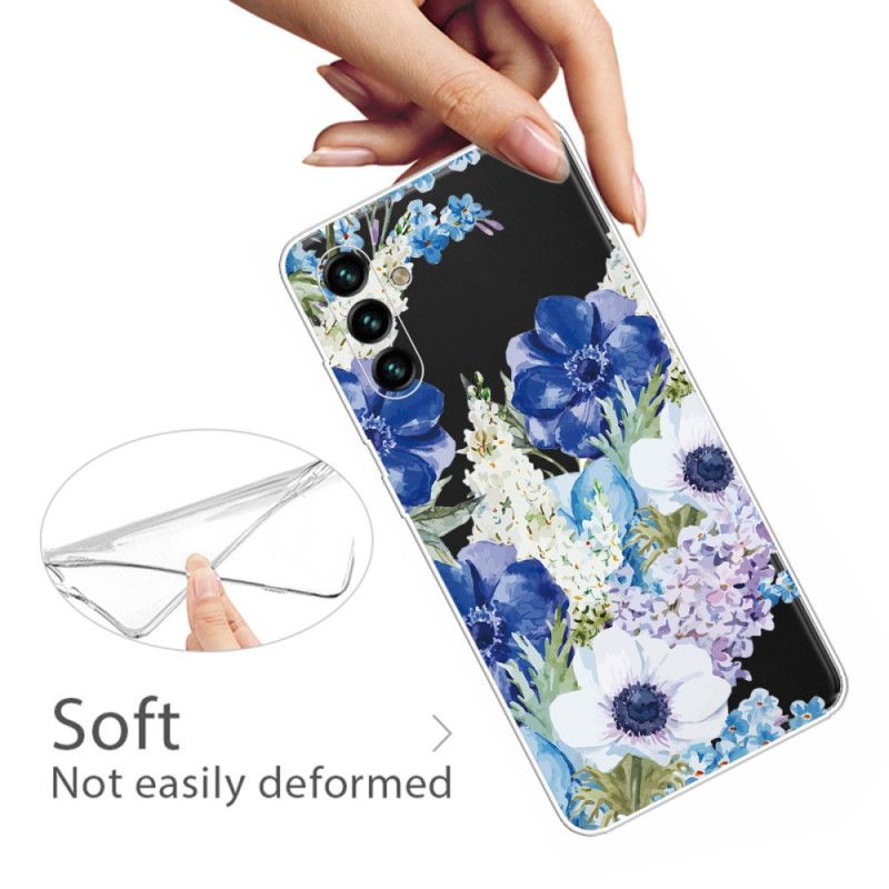 Cover Hoesje Samsung Galaxy A13 5g Telefoonhoesje Blauwe Bloemen Aquarel