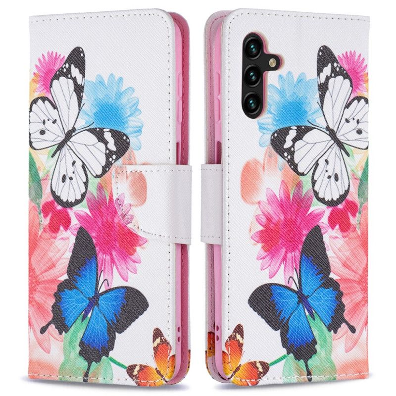 Leren Hoesje Samsung Galaxy A13 5g Geschilderde Vlinders En Bloemen
