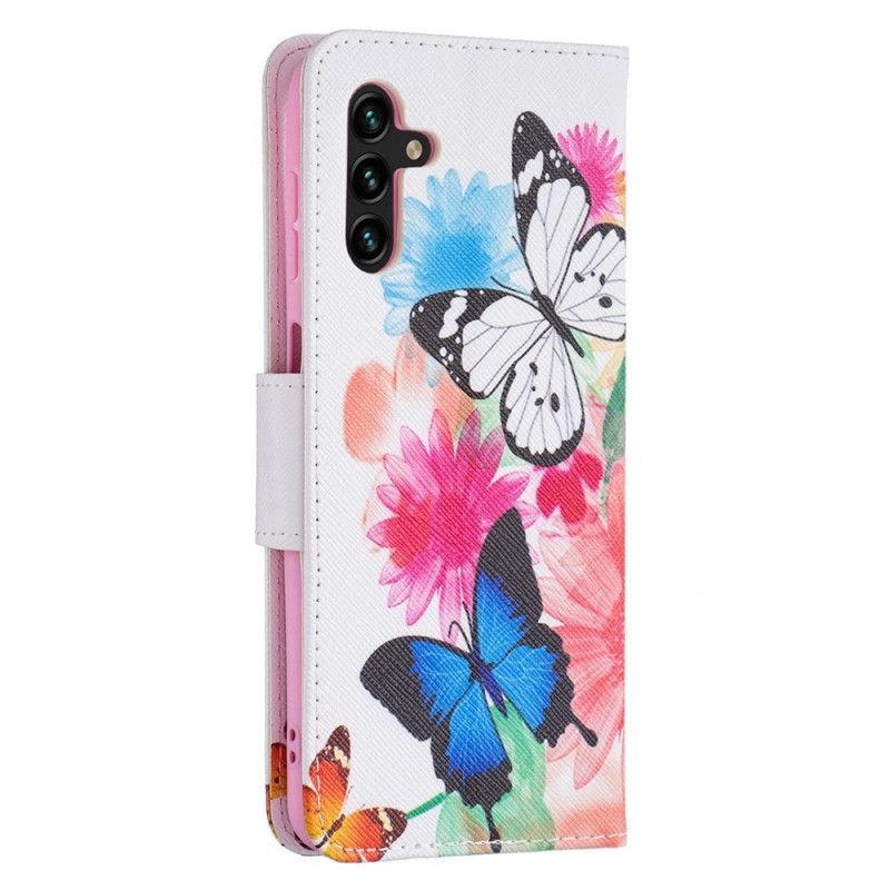 Leren Hoesje Samsung Galaxy A13 5g Geschilderde Vlinders En Bloemen