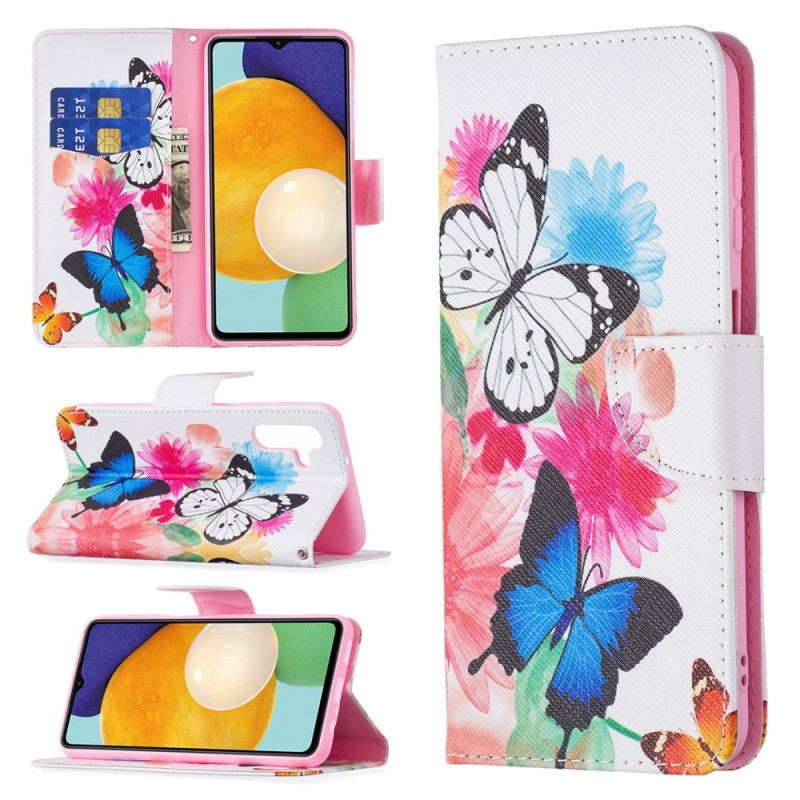 Leren Hoesje Samsung Galaxy A13 5g Geschilderde Vlinders En Bloemen