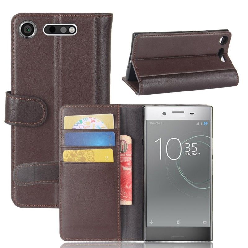 Cover Folio-hoesje Sony Xperia XZ1 Bruin Zwart Telefoonhoesje Tweekleurig Kunstleer