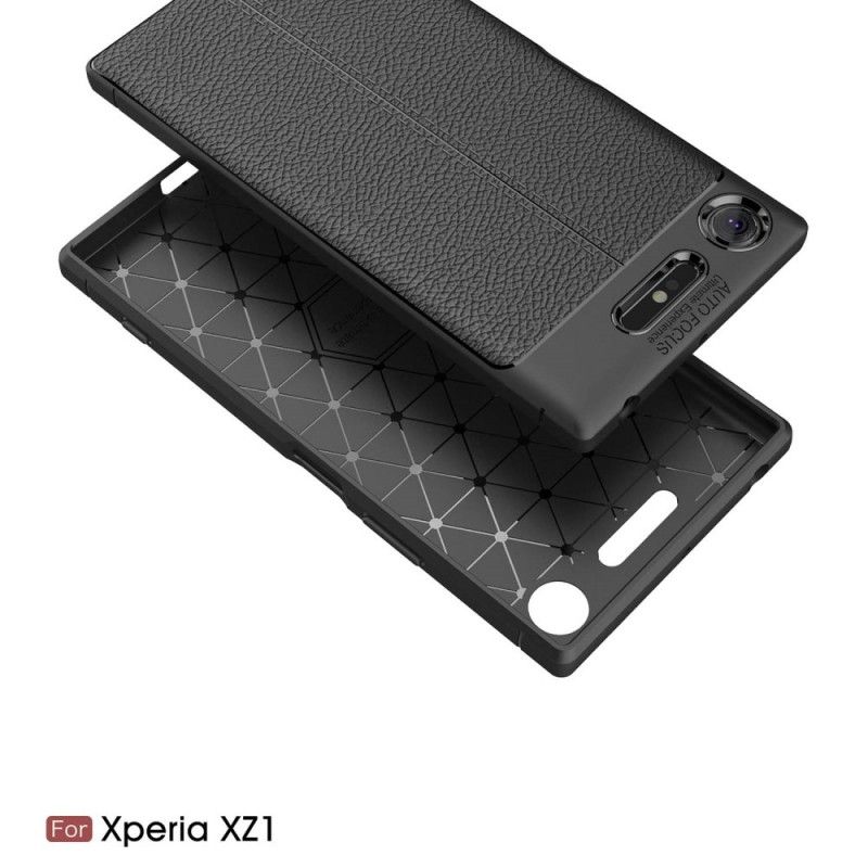 Hoesje Sony Xperia XZ1 Rood Zwart Dubbellijns Lychee Leereffect