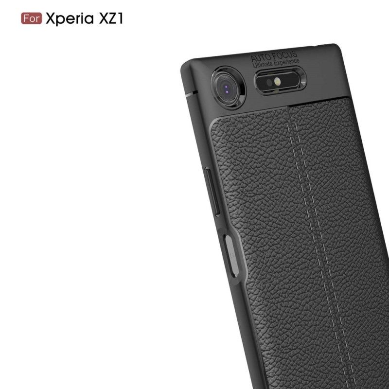 Hoesje Sony Xperia XZ1 Rood Zwart Dubbellijns Lychee Leereffect