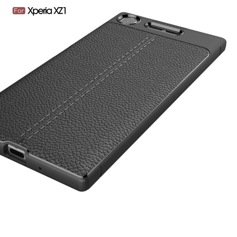 Hoesje Sony Xperia XZ1 Rood Zwart Dubbellijns Lychee Leereffect