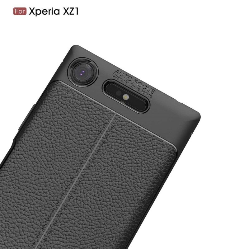 Hoesje Sony Xperia XZ1 Rood Zwart Dubbellijns Lychee Leereffect