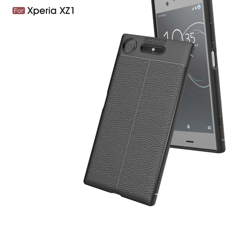 Hoesje Sony Xperia XZ1 Rood Zwart Dubbellijns Lychee Leereffect