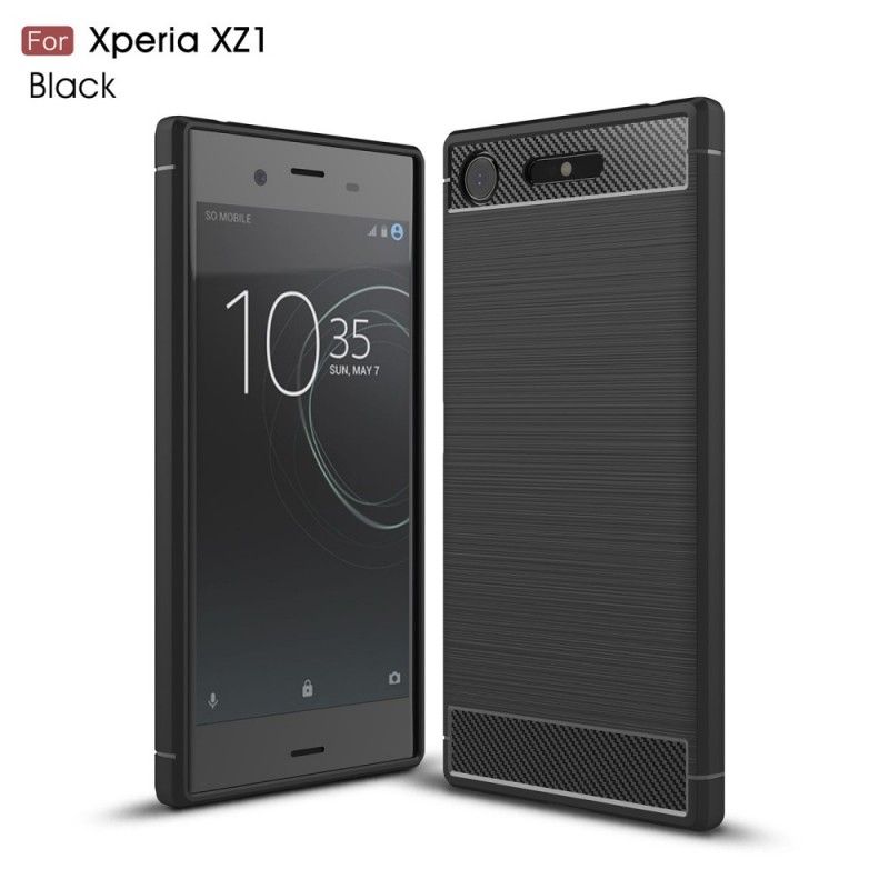 Hoesje Sony Xperia XZ1 Rood Zwart Geborsteld Koolstofvezel