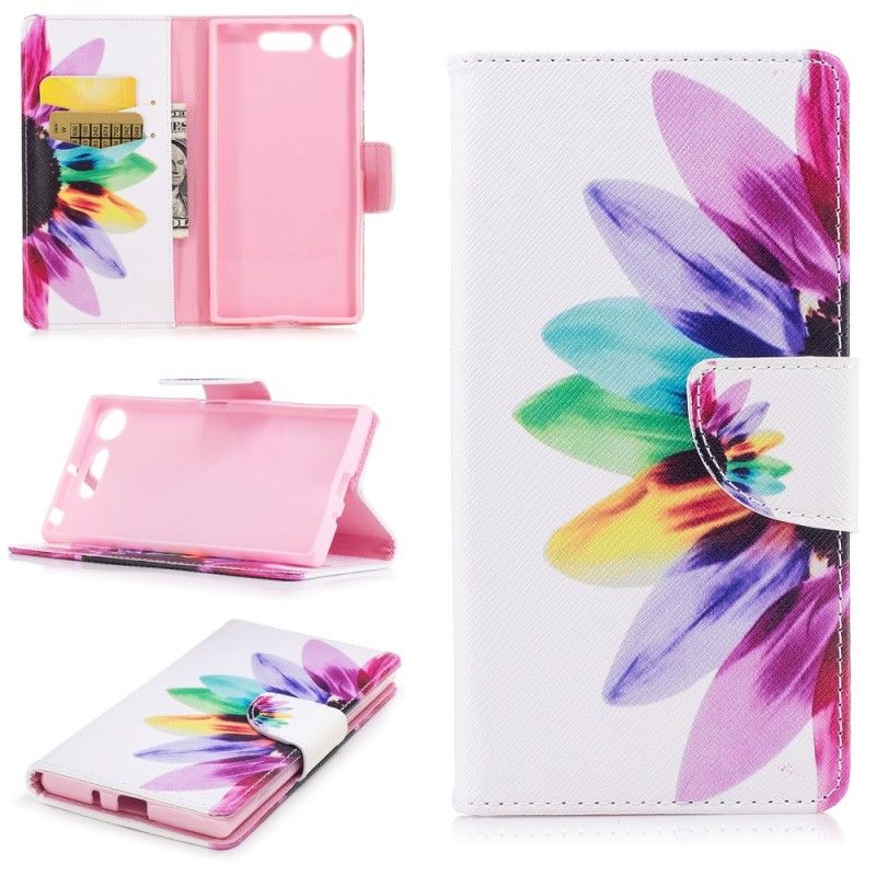 Leren Hoesje voor Sony Xperia XZ1 Aquarelbloem