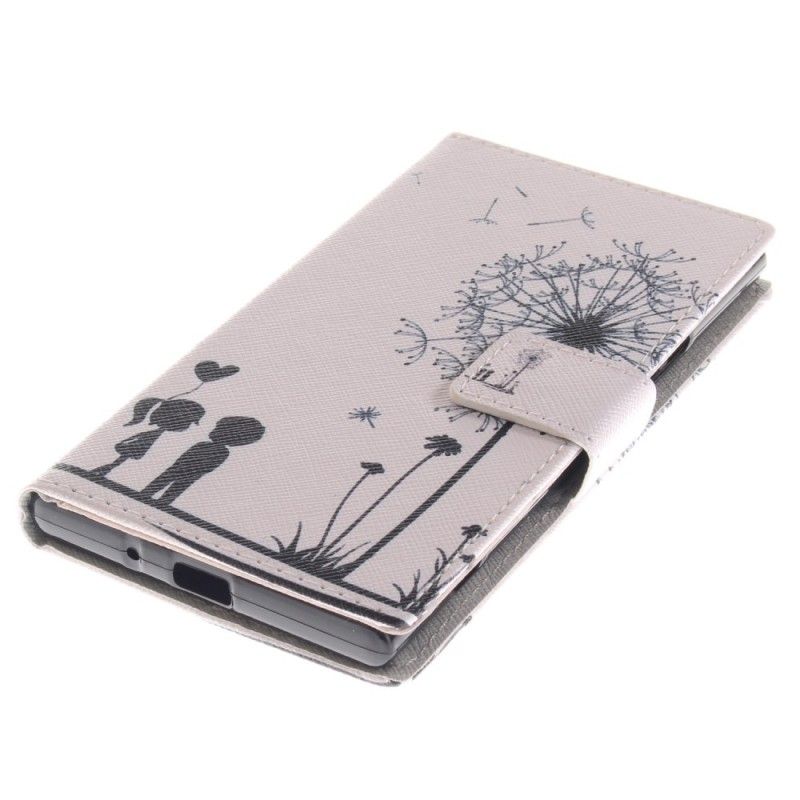Leren Hoesje voor Sony Xperia XZ1 Liefde Paardenbloem