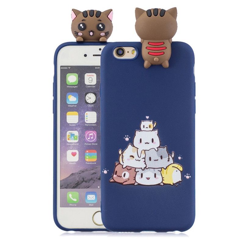 Case Hoesje iPhone 6 / 6S Donkerblauw Wit Telefoonhoesje 3D Katten