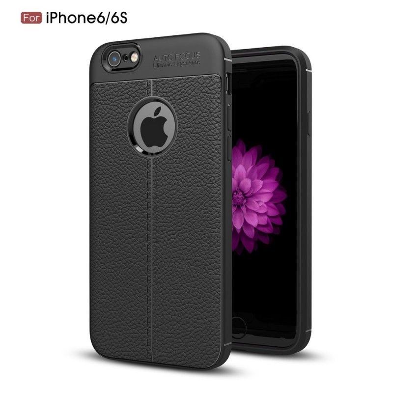 Case Hoesje iPhone 6 / 6S Rood Zwart Telefoonhoesje Dubbellijns Lychee Leereffect