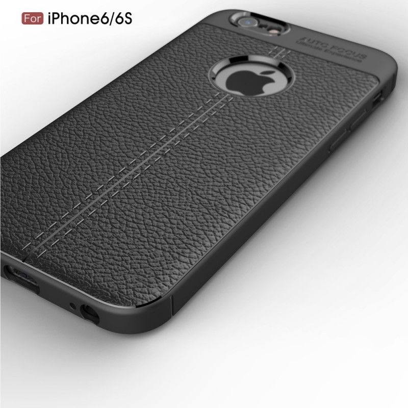 Case Hoesje iPhone 6 / 6S Rood Zwart Telefoonhoesje Dubbellijns Lychee Leereffect