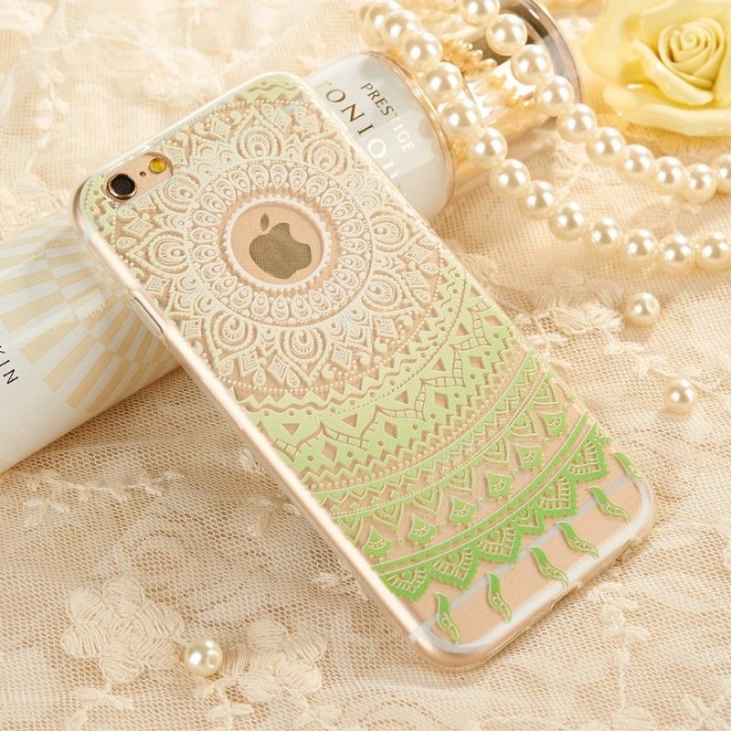 Cover Hoesje iPhone 6 / 6S Groen Magenta Telefoonhoesje Transparante Mandala