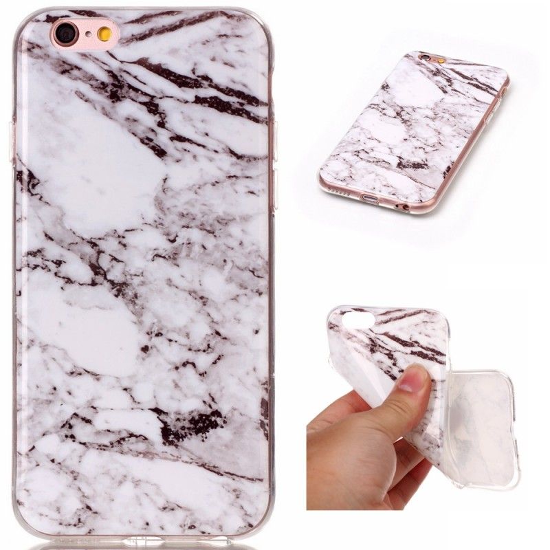 Cover Hoesje iPhone 6 / 6S Wit Zwart Telefoonhoesje Marmer