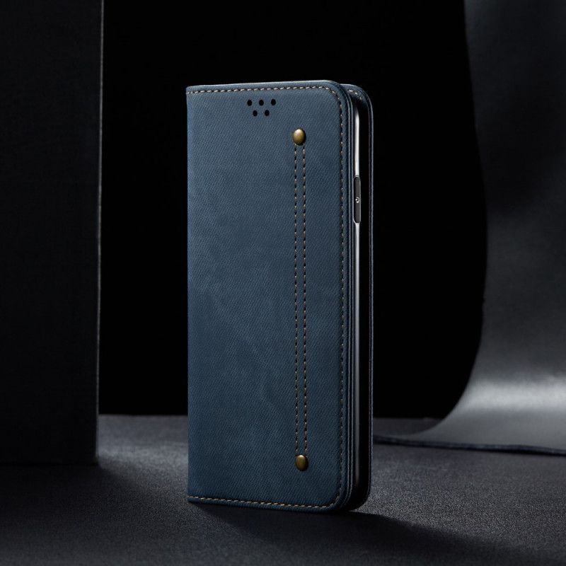 Folio-hoesje iPhone 6 / 6S Donkerblauw Zwart Jeans Met Imitatieleerstructuur