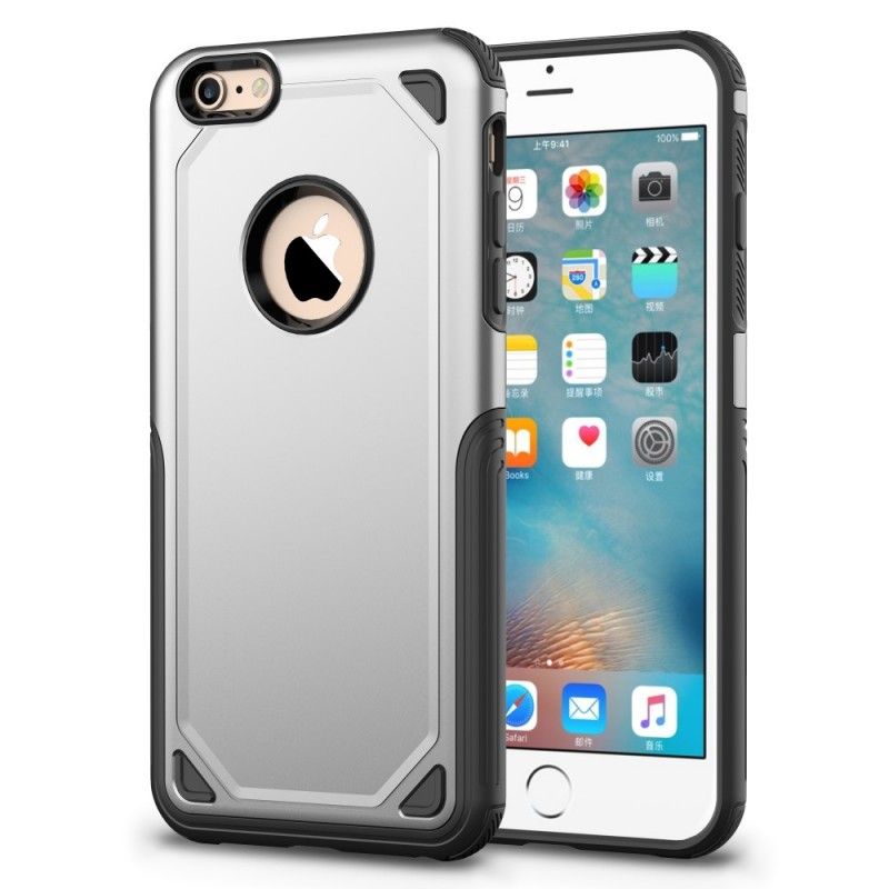 Hoesje iPhone 6 / 6S Grijs Zwart Premium Metaaleffect