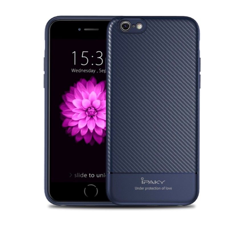 Hoesje voor iPhone 6 / 6S Grijs Zwart Ipaky Koolstofvezel