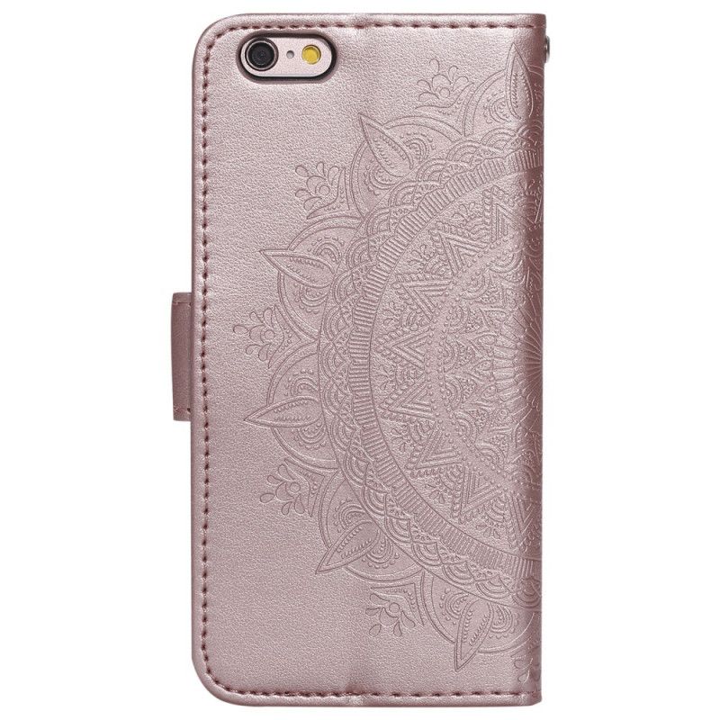 Leren Hoesje iPhone 6 / 6S Magenta Grijs Zon Mandala