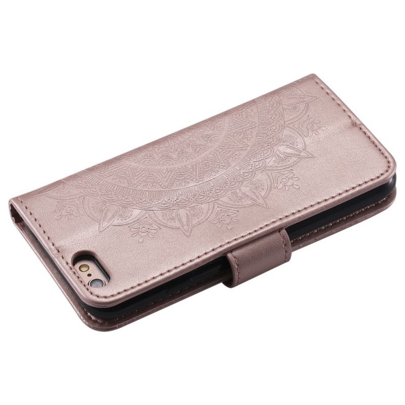 Leren Hoesje iPhone 6 / 6S Magenta Grijs Zon Mandala