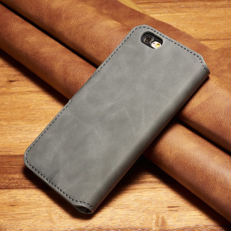 Leren Hoesje voor iPhone 6 / 6S Grijs Zwart Retro Dg.Ming