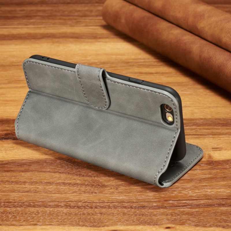 Leren Hoesje voor iPhone 6 / 6S Grijs Zwart Retro Dg.Ming