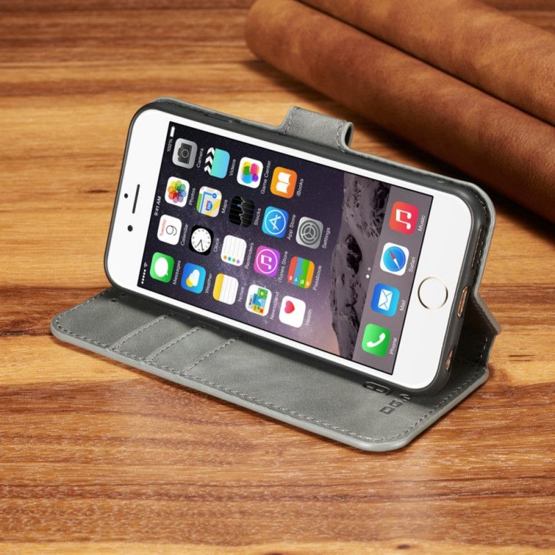 Leren Hoesje voor iPhone 6 / 6S Grijs Zwart Retro Dg.Ming