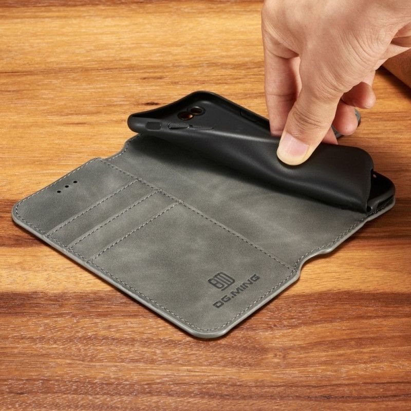 Leren Hoesje voor iPhone 6 / 6S Grijs Zwart Retro Dg.Ming