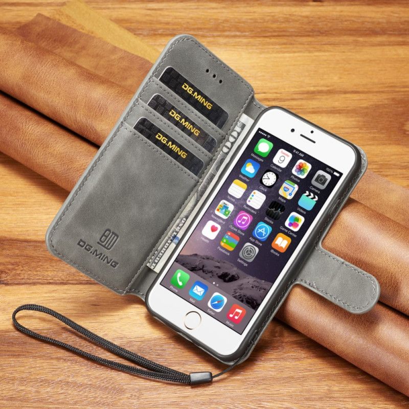 Leren Hoesje voor iPhone 6 / 6S Grijs Zwart Retro Dg.Ming