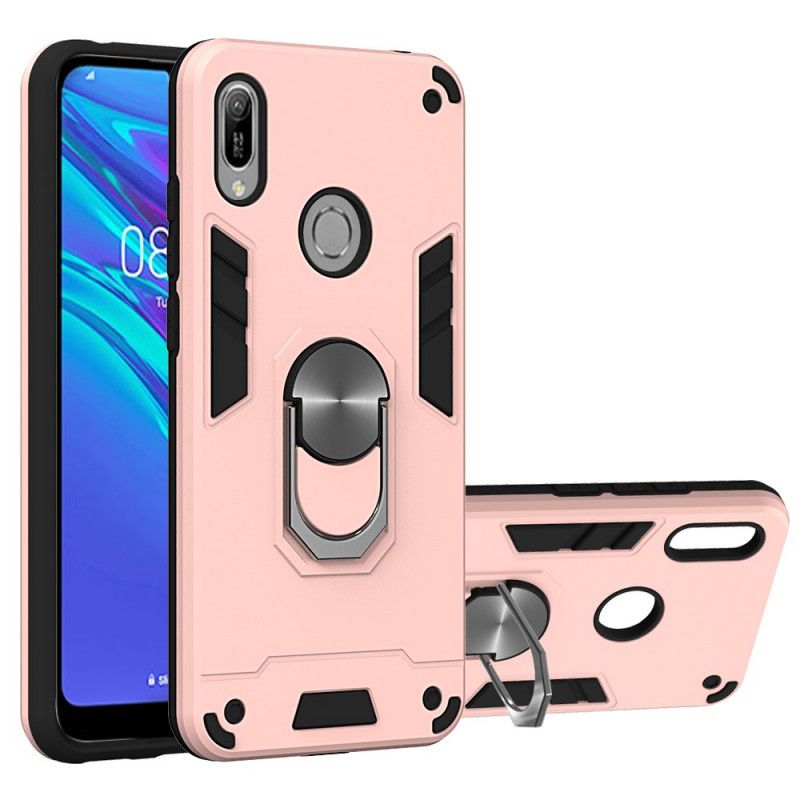 Cover Hoesje Huawei Y6 2019 Rood Wit Telefoonhoesje Afneembare Ringhouder