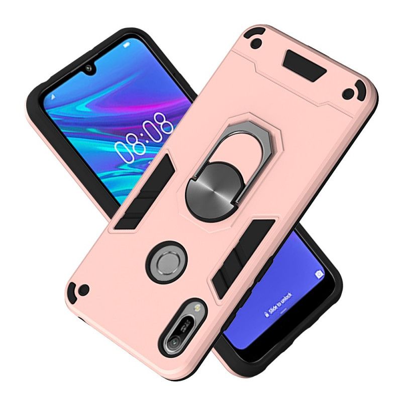 Cover Hoesje Huawei Y6 2019 Rood Wit Telefoonhoesje Afneembare Ringhouder