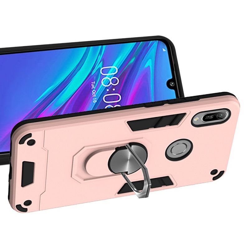 Cover Hoesje Huawei Y6 2019 Rood Wit Telefoonhoesje Afneembare Ringhouder