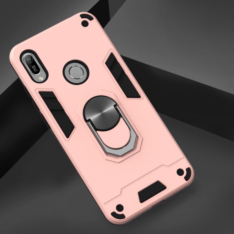 Cover Hoesje Huawei Y6 2019 Rood Wit Telefoonhoesje Afneembare Ringhouder