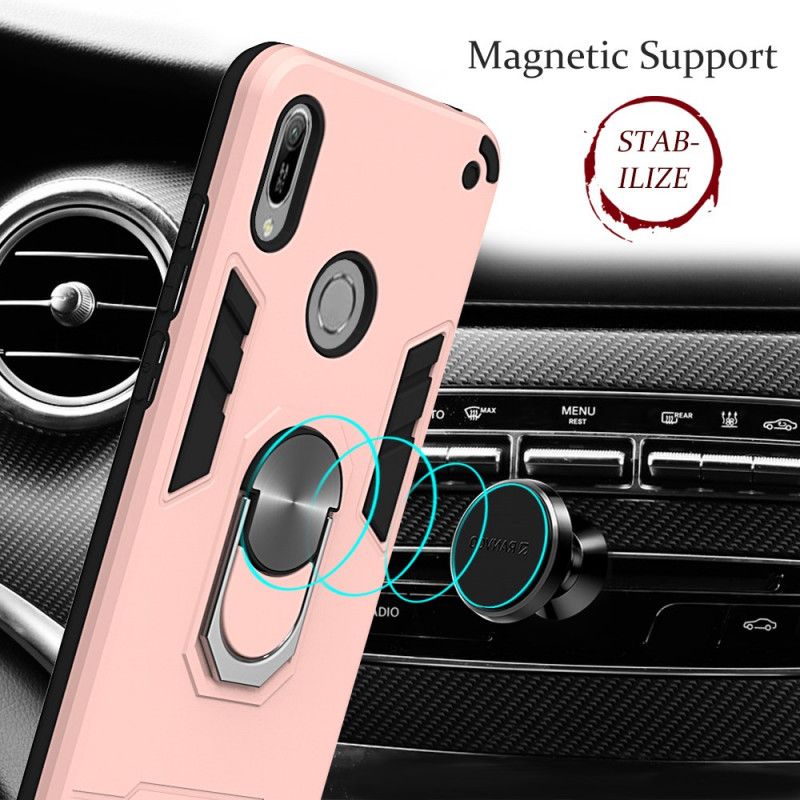 Cover Hoesje Huawei Y6 2019 Rood Wit Telefoonhoesje Afneembare Ringhouder