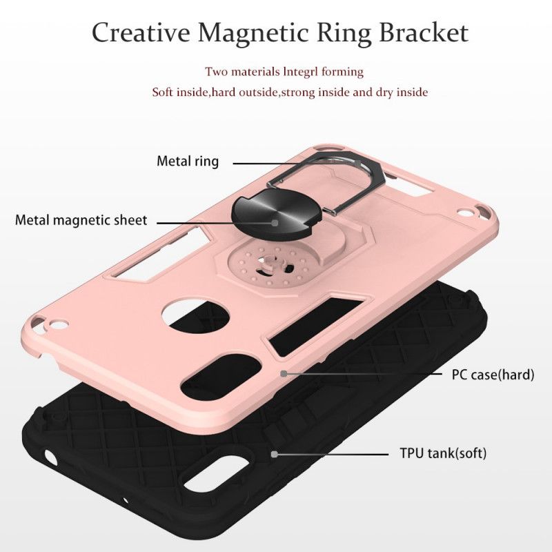 Cover Hoesje Huawei Y6 2019 Rood Wit Telefoonhoesje Afneembare Ringhouder