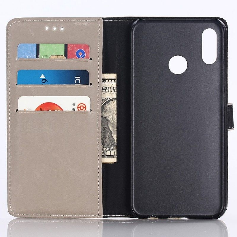 Flip Case Leren Huawei Y6 2019 Grijs Retro Kunstleer