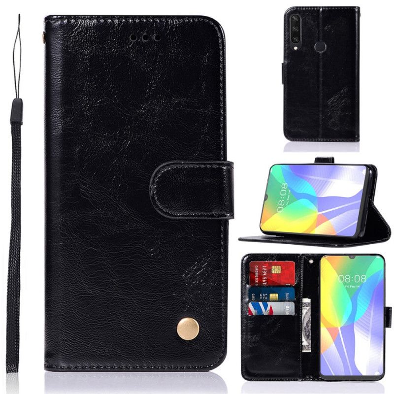 Flip Case Leren Huawei Y6 2019 Rood Zwart Vintage Leereffect Met Riem